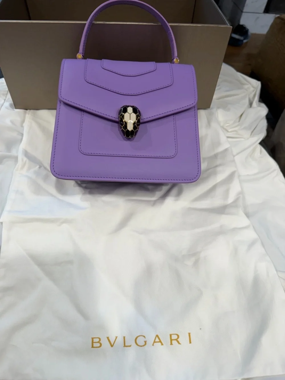 Brand New! Bulgari Lavender Top-Handle Satchel with Serpent Head Clasp - Picture 3 of 4